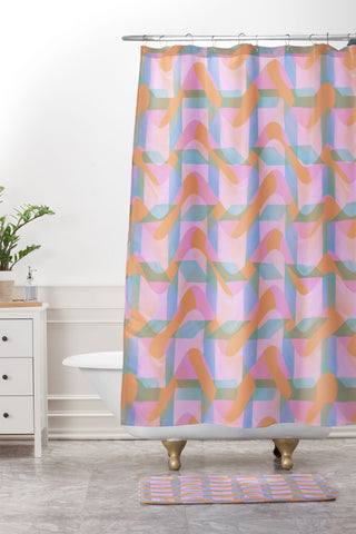 Sewzinski Wobbly Waves Shower Curtain And Mat