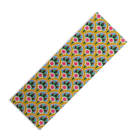 Sewzinski Yellow Scallop Floral Pattern Yoga Mat