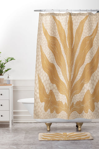Sewzinski Yellow Seaweed Shower Curtain And Mat