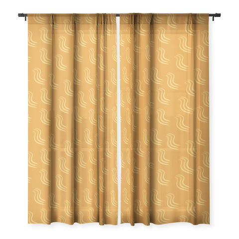 Sewzinski Yellow Squiggles Pattern Sheer Window Curtain