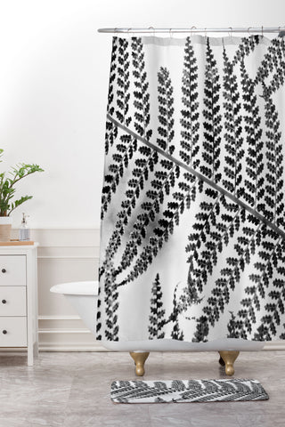 Shannon Clark Black and White Fern Shower Curtain And Mat