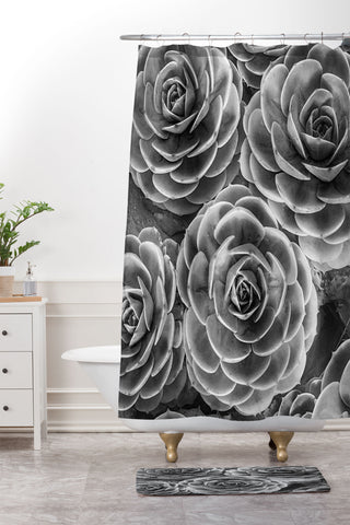 Shannon Clark Black and White Succulents Shower Curtain And Mat