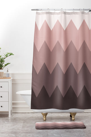 Shannon Clark Blushing Peaks Shower Curtain And Mat
