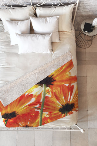 Shannon Clark Orange Daisies Fleece Throw Blanket