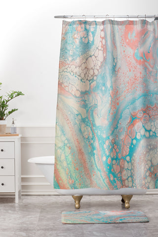 Shannon Clark Peach Mint Melt Shower Curtain And Mat
