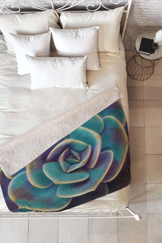 Shannon Clark Purple and Blue Succulent Fleece Throw Blanket