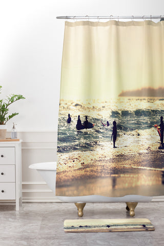 Shannon Clark Sunset Surfers Shower Curtain And Mat