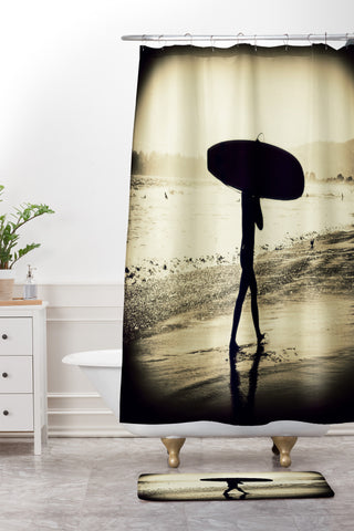 Shannon Clark Surfers Silhouette Shower Curtain And Mat