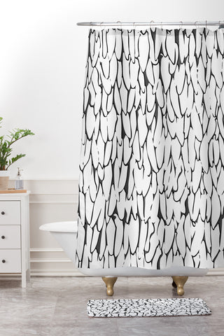 Sharon Turner abstract feathers Shower Curtain And Mat