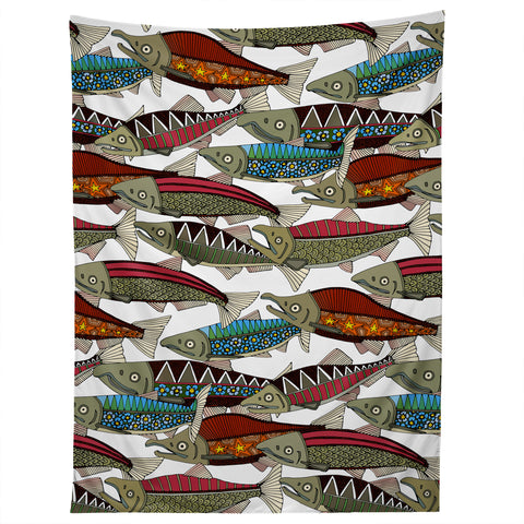 Sharon Turner Alaskan salmon white Tapestry