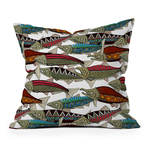 Sharon Turner Alaskan salmon white Throw Pillow