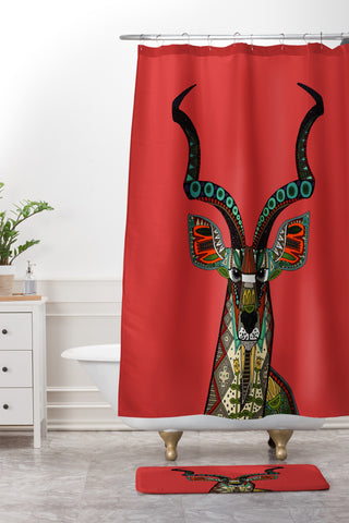 Sharon Turner antelope red Shower Curtain And Mat