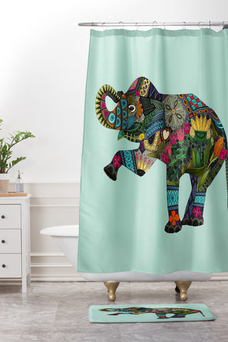 Sharon Turner asian elephant Shower Curtain And Mat