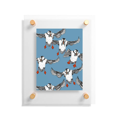 Sharon Turner Atlantic Puffins blue Floating Acrylic Print