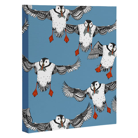 Sharon Turner Atlantic Puffins blue Art Canvas
