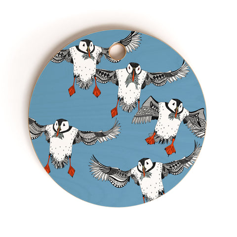 Sharon Turner Atlantic Puffins blue Cutting Board Round