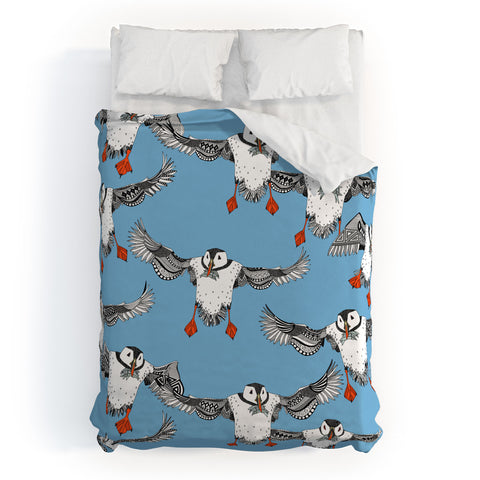 Sharon Turner Atlantic Puffins blue Duvet Cover