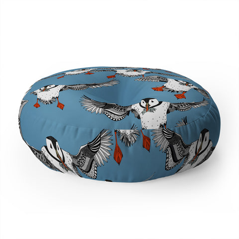 Sharon Turner Atlantic Puffins blue Floor Pillow Round