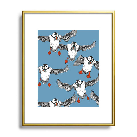 Sharon Turner Atlantic Puffins blue Metal Framed Art Print