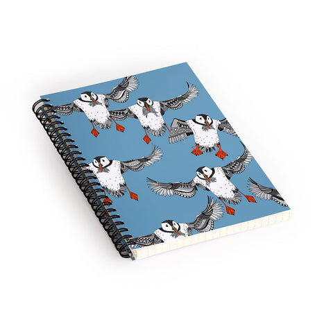 Sharon Turner Atlantic Puffins blue Spiral Notebook