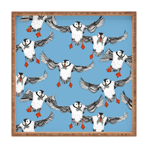 Sharon Turner Atlantic Puffins blue Square Tray