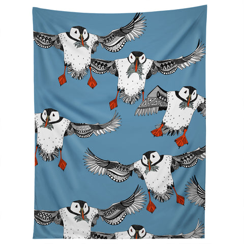 Sharon Turner Atlantic Puffins blue Tapestry