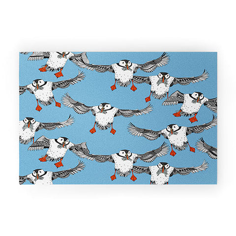 Sharon Turner Atlantic Puffins blue Welcome Mat