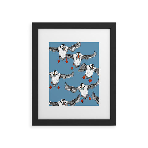 Sharon Turner Atlantic Puffins blue Framed Art Print