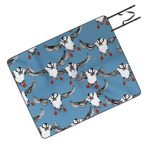Sharon Turner Atlantic Puffins blue Picnic Blanket