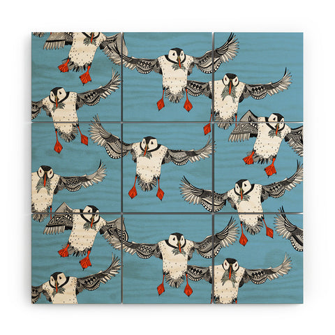Sharon Turner Atlantic Puffins blue Wood Wall Mural