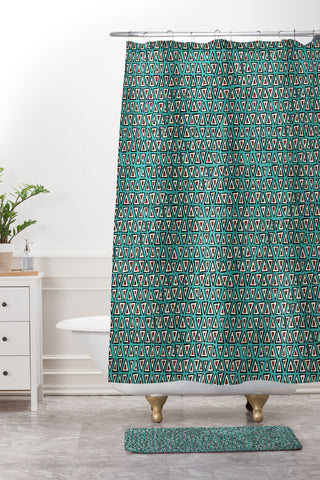 Sharon Turner aziza shakal turquoise Shower Curtain And Mat