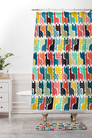 Sharon Turner baby llamas Shower Curtain And Mat