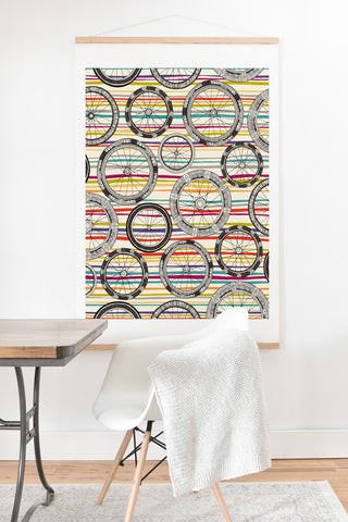 Sharon Turner bike wheels stripe Art Print And Hanger