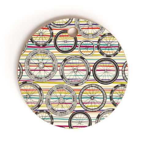 Sharon Turner bike wheels stripe Cutting Board Round