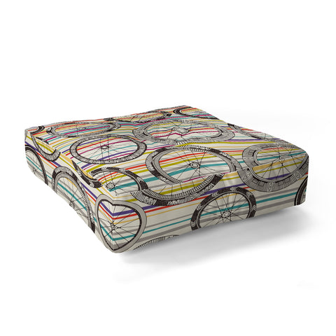 Sharon Turner bike wheels stripe Floor Pillow Square