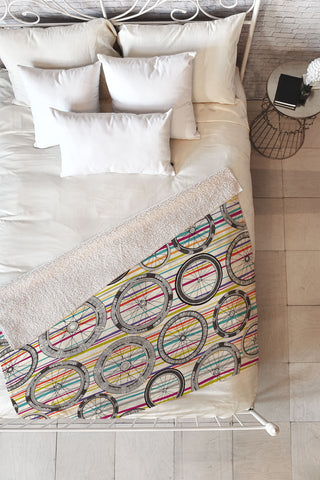 Sharon Turner bike wheels stripe Fleece Throw Blanket