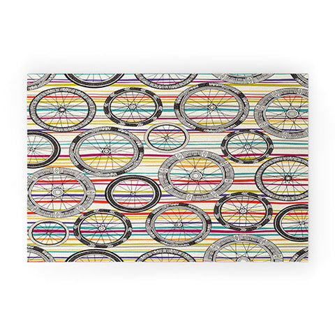 Sharon Turner bike wheels stripe Welcome Mat