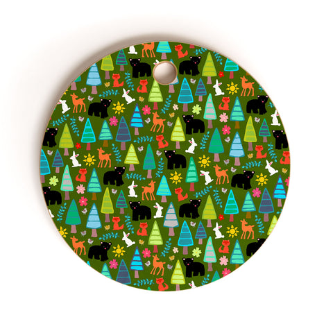 Sharon Turner black bear woodland Cutting Board Round