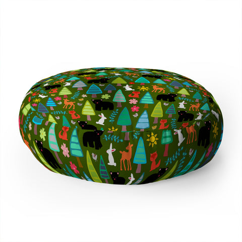 Sharon Turner black bear woodland Floor Pillow Round