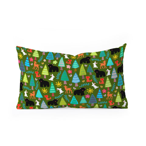 Sharon Turner black bear woodland Oblong Throw Pillow