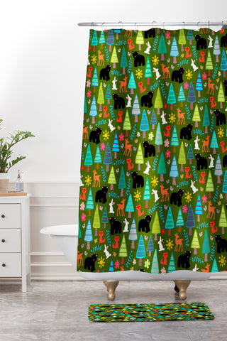 Sharon Turner black bear woodland Shower Curtain And Mat