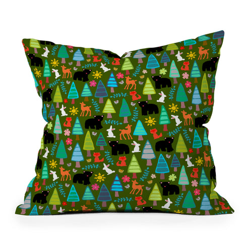 Sharon Turner black bear woodland Throw Pillow