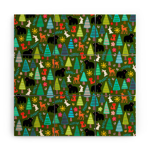 Sharon Turner black bear woodland Wood Wall Mural