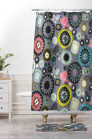 Sharon Turner blooms amethyst Shower Curtain And Mat