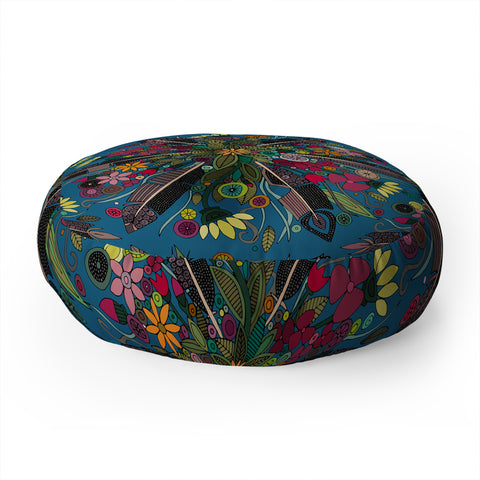Sharon Turner bohemian posy blue Floor Pillow Round