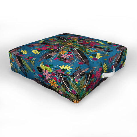 Sharon Turner bohemian posy blue Outdoor Floor Cushion