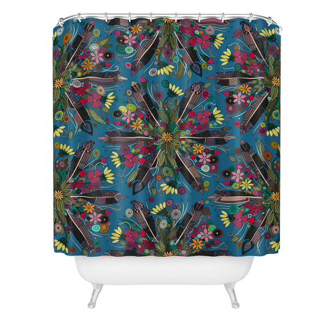 Sharon Turner bohemian posy blue Shower Curtain