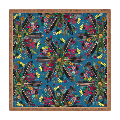 Sharon Turner bohemian posy blue Square Tray