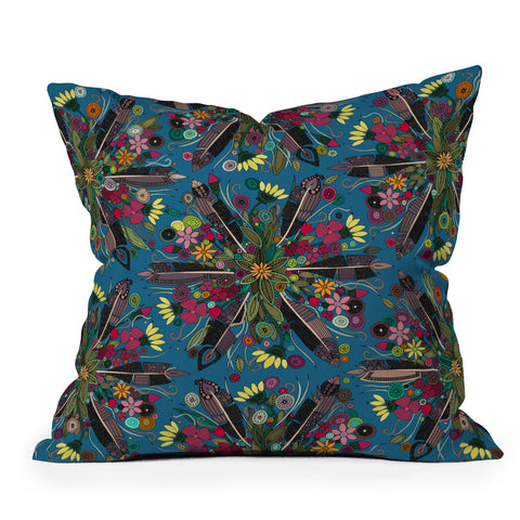 Sharon Turner bohemian posy blue Throw Pillow