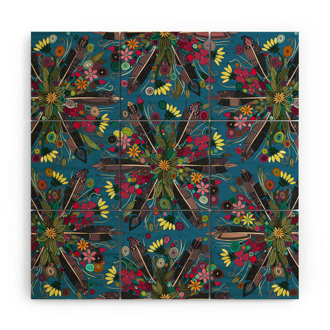 Sharon Turner bohemian posy blue Wood Wall Mural